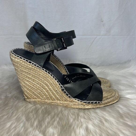 Joie Black Leather Strappy Espadrille Wedge Sandals Sz 38.5/US 7.5 - Picture 5 of 7
